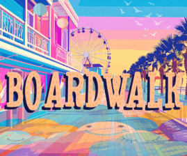 A magical boardwalk at sunset
